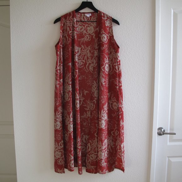 LULA ROE Red Floral Sleeveless Duster - Picture 3 of 11